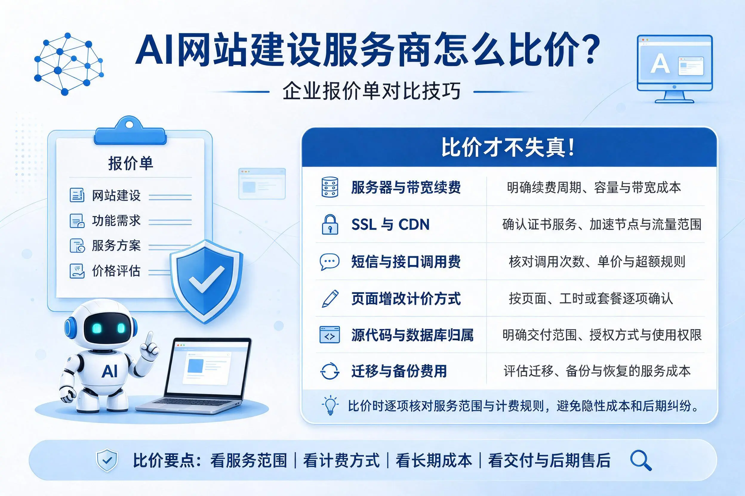 AI网站建设服务商怎么比价？眉山企业报价单对比技巧