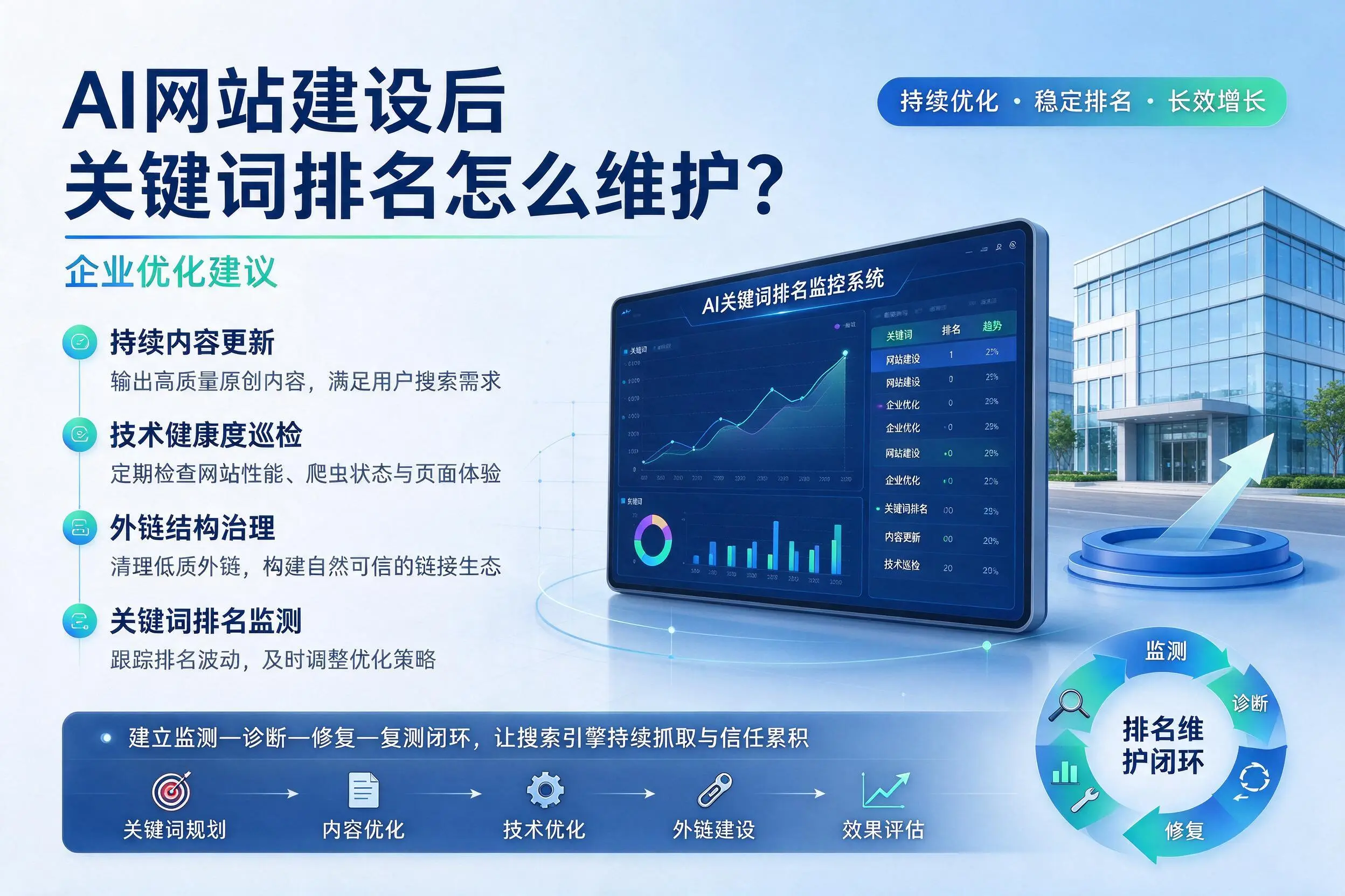 AI网站建设后关键词排名怎么维护？眉山企业优化建议