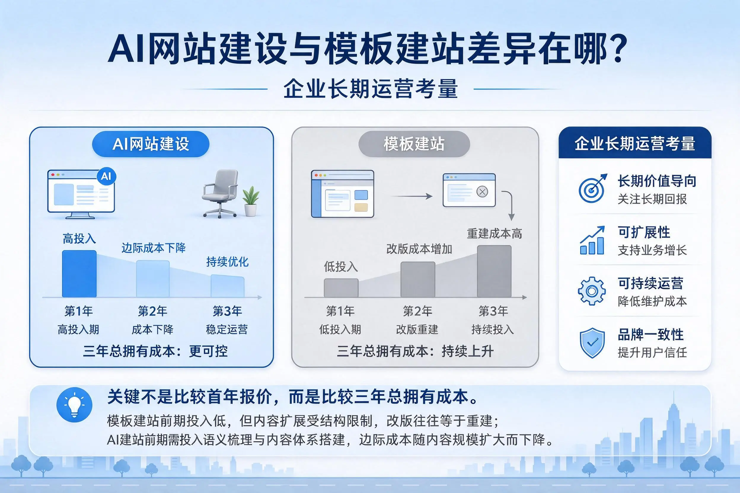 AI网站建设与模板建站差异在哪？眉山企业长期运营考量